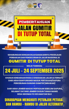 Ilustrasi informasi dari pihak kepolisian terkait penutupan Jalur Gumitir.  [Instagram]